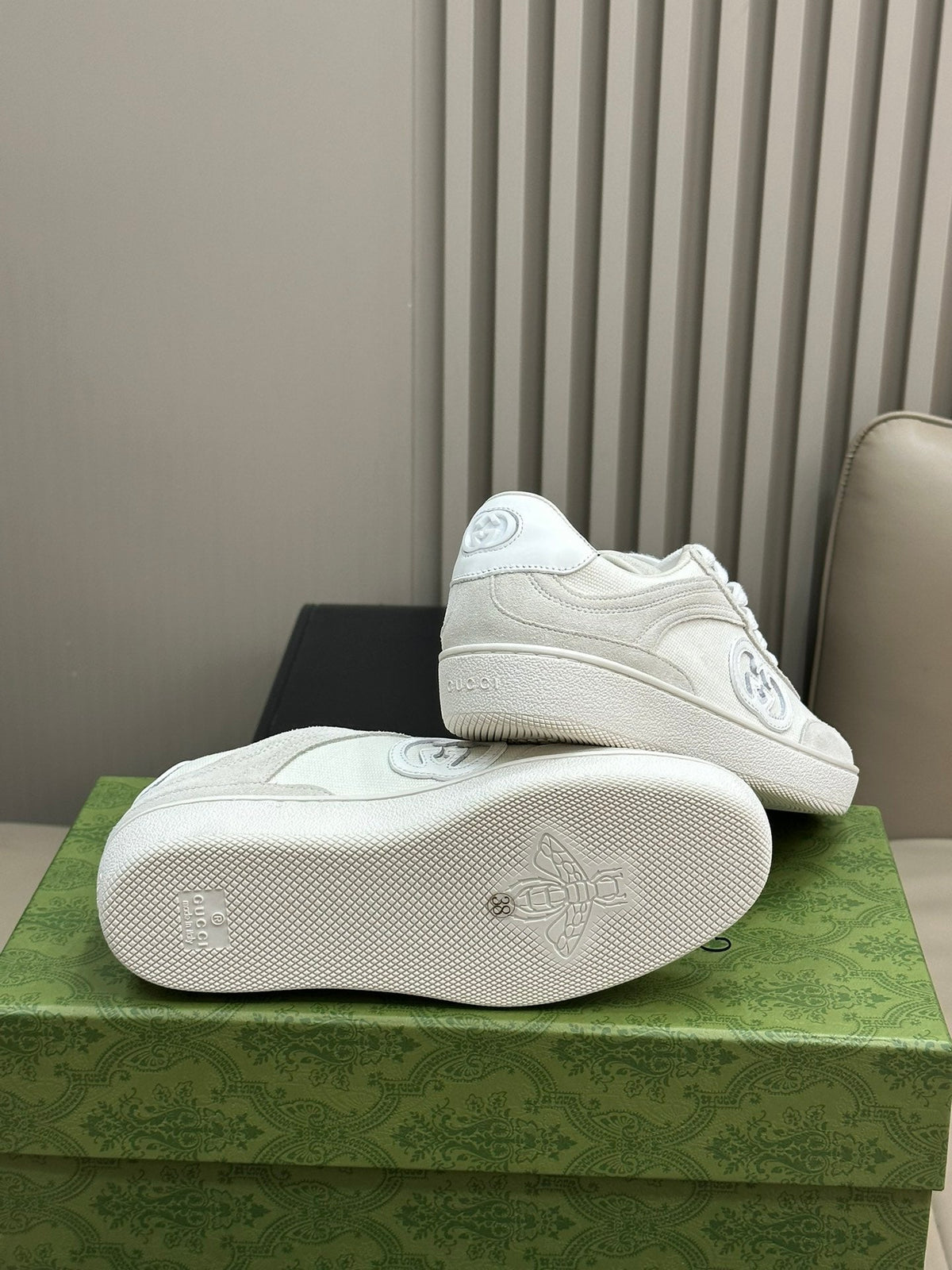 GG Low Sneaker White Canvas Suede Calfskin