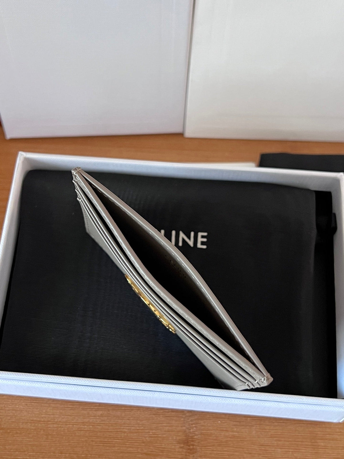 TRIOMPHE Card Holder Grey Cowhide& Fabric GHW