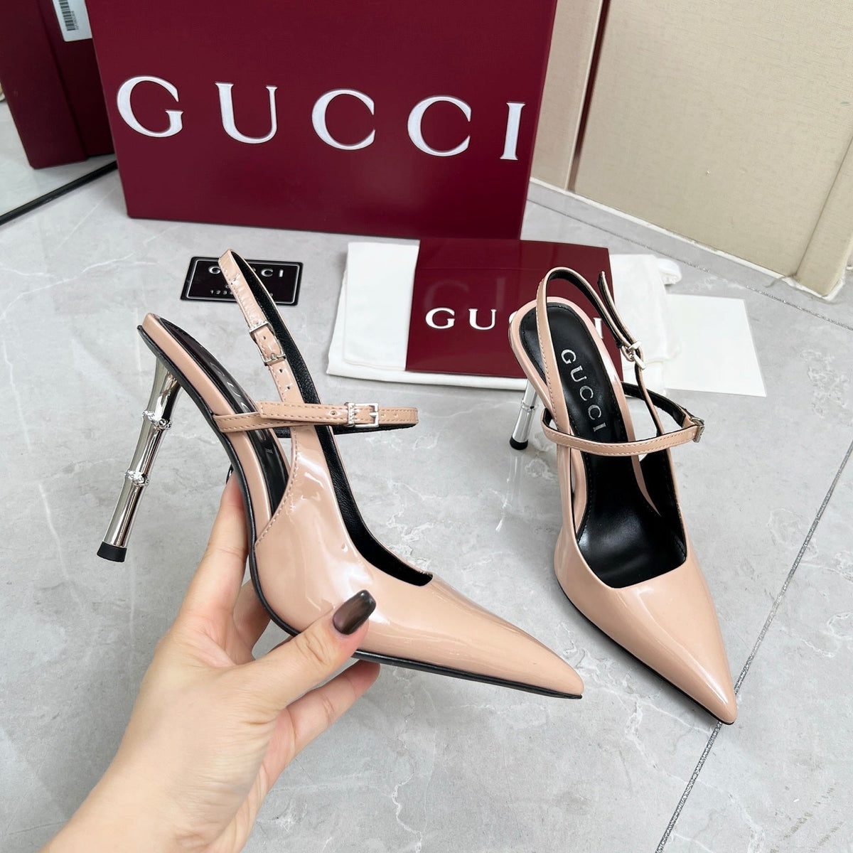 GC 25 Heeled 95mm Slingback Pump Nude Patent Leather 293866