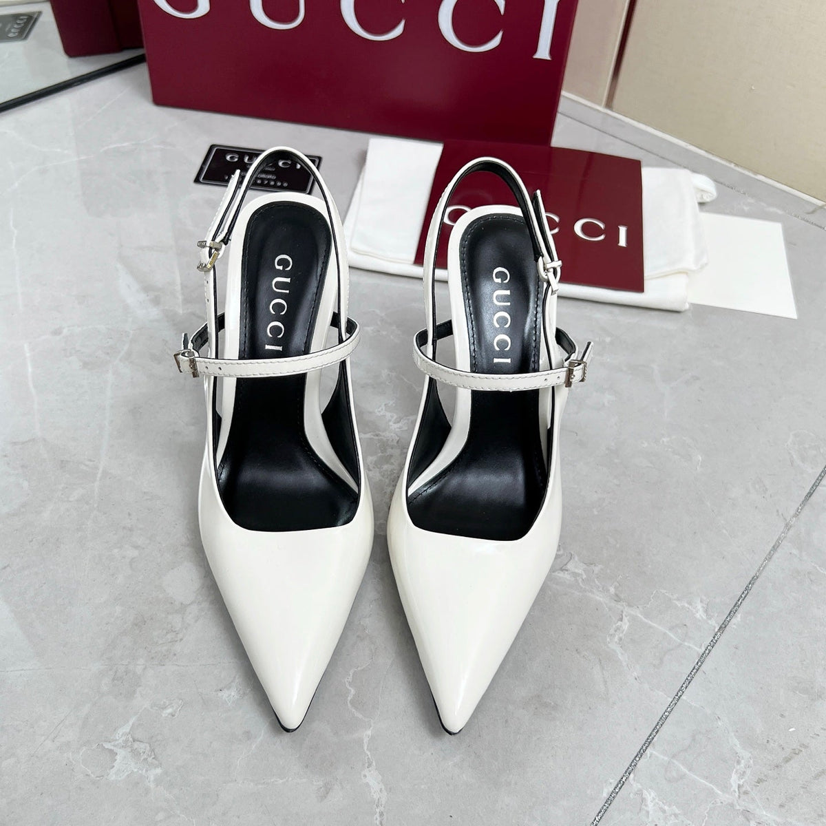 GC 25 Heeled 95mm Slingback Pump White Patent Leather 293867