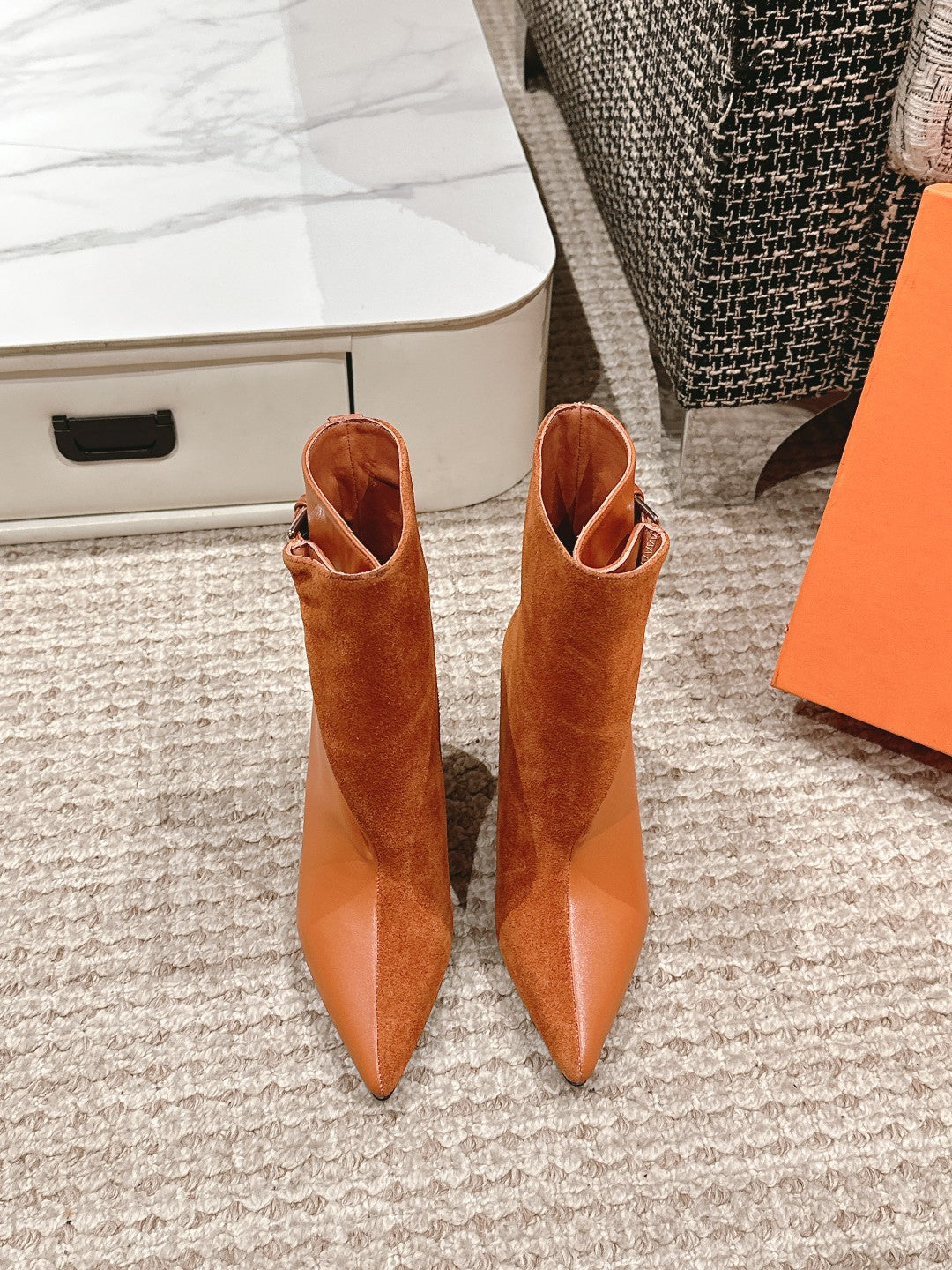 HM Ankle Boots 60mm Brown Orange Calfskin And Suede 972381