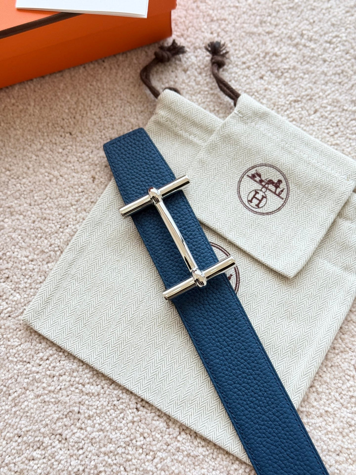 HM H D'Ancre Buckle Belt 38mm Prussian blue Black Leather 187519