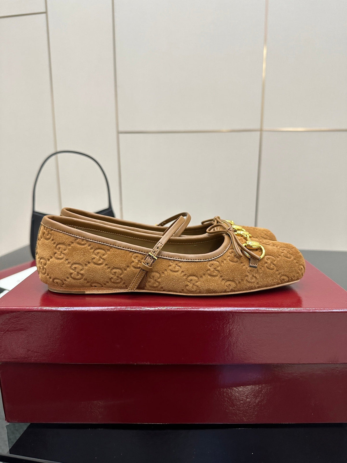 GC 25 Horsebit Ballet Flat Brown Monogram Suede
