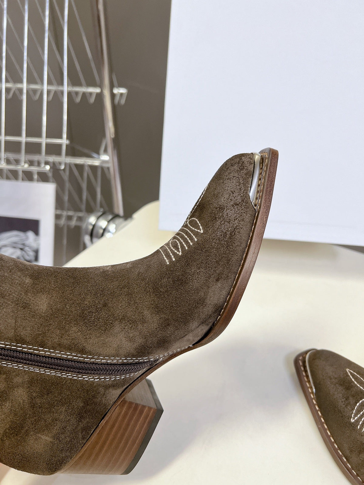 CELINE 25 Cowboy Boots Dark Brown Suede 434417