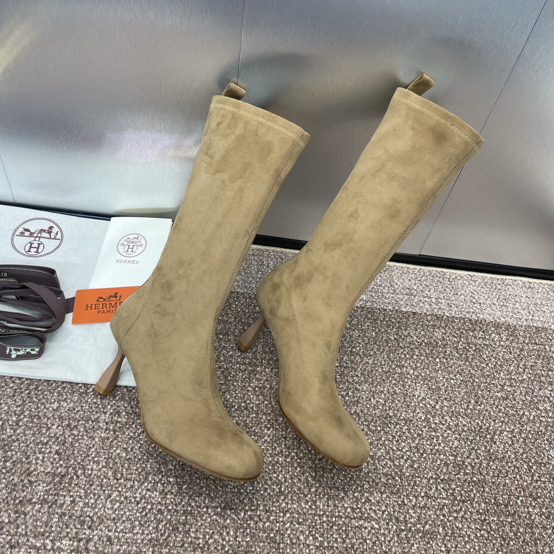 HM High Boots 75mm In Dark Beige Suede 975152