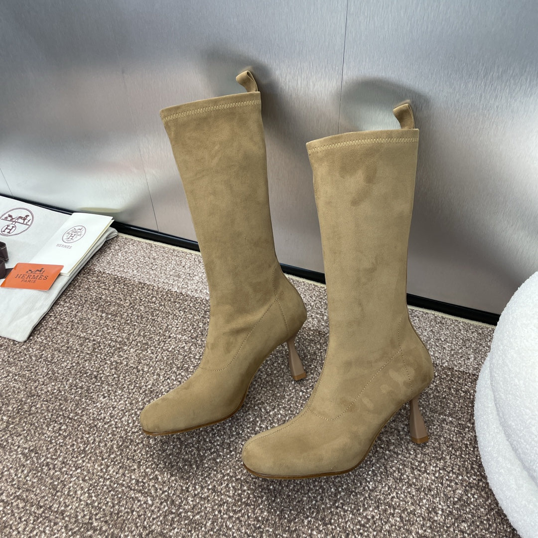 HM High Boots 75mm In Dark Beige Suede 975152