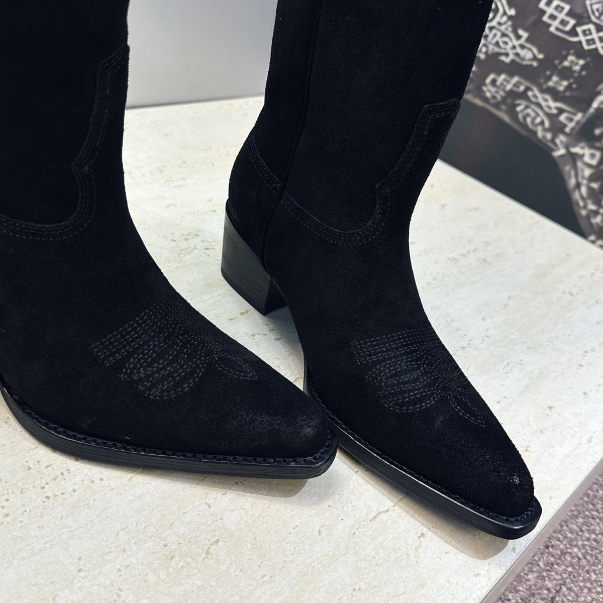Celine 26s Mid-Calf Boots 4.5cm Black Suede 959454