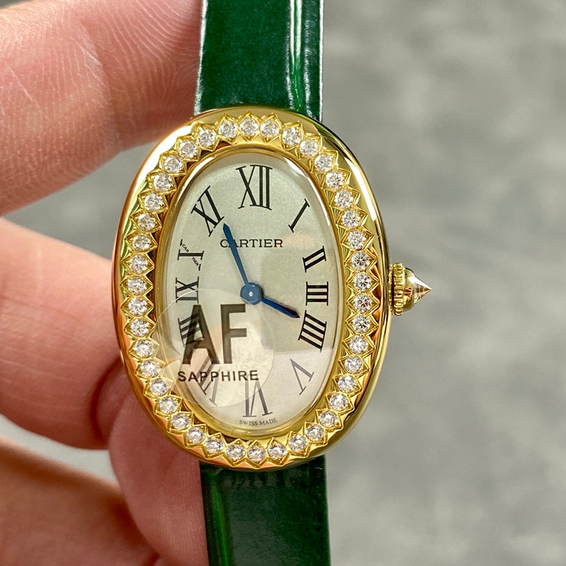 Baignoire Gold Case Green Leather Strap