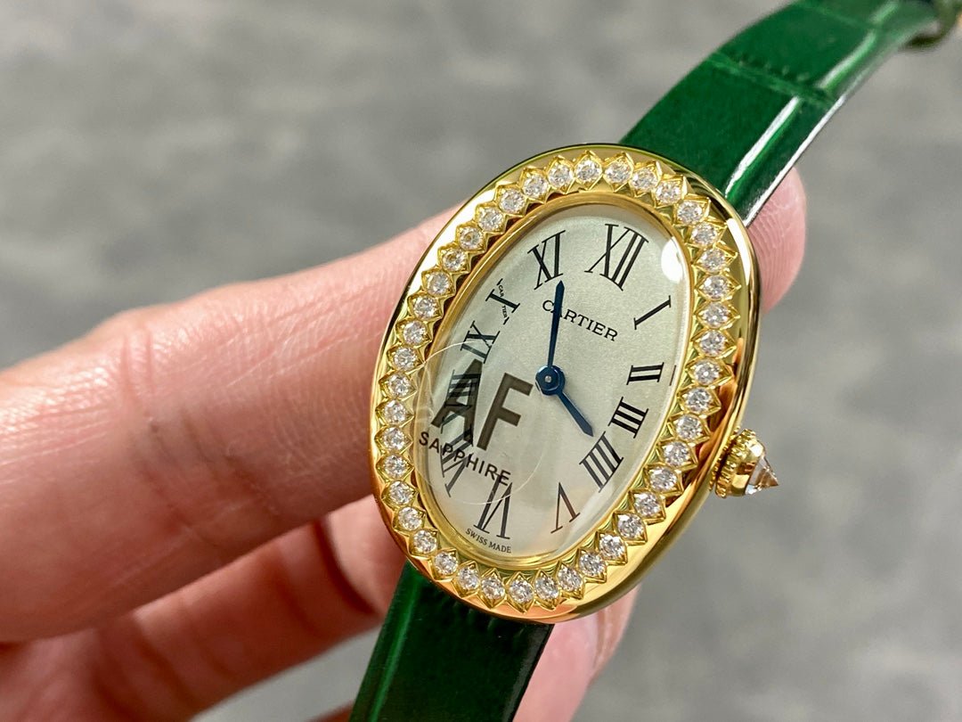 Baignoire Gold Case Green Leather Strap