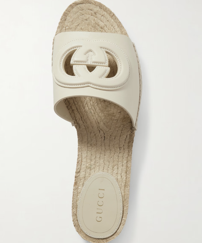 Gucci Cutout Espadrille Slides Ivory Leather