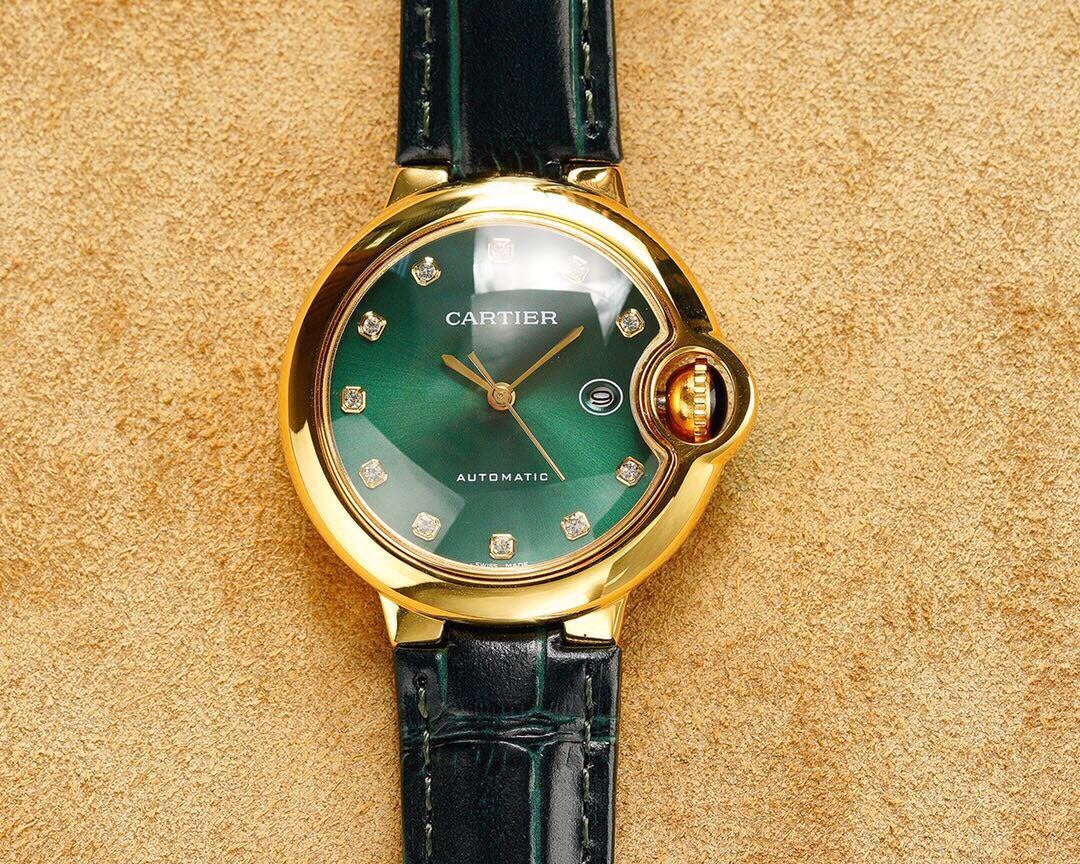 BALLON BLEU 33MM GOLD CASE GREEN DIAL LEATHER STRAP