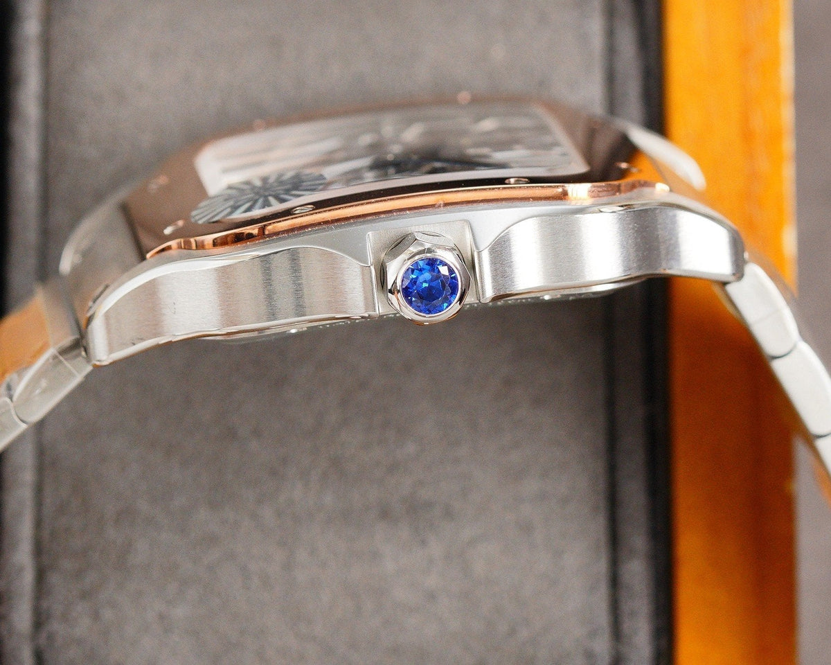 SANTOS DE CARTIE STAINLES STEEL SKELETON DIAL ROSE GOLD BEZEL