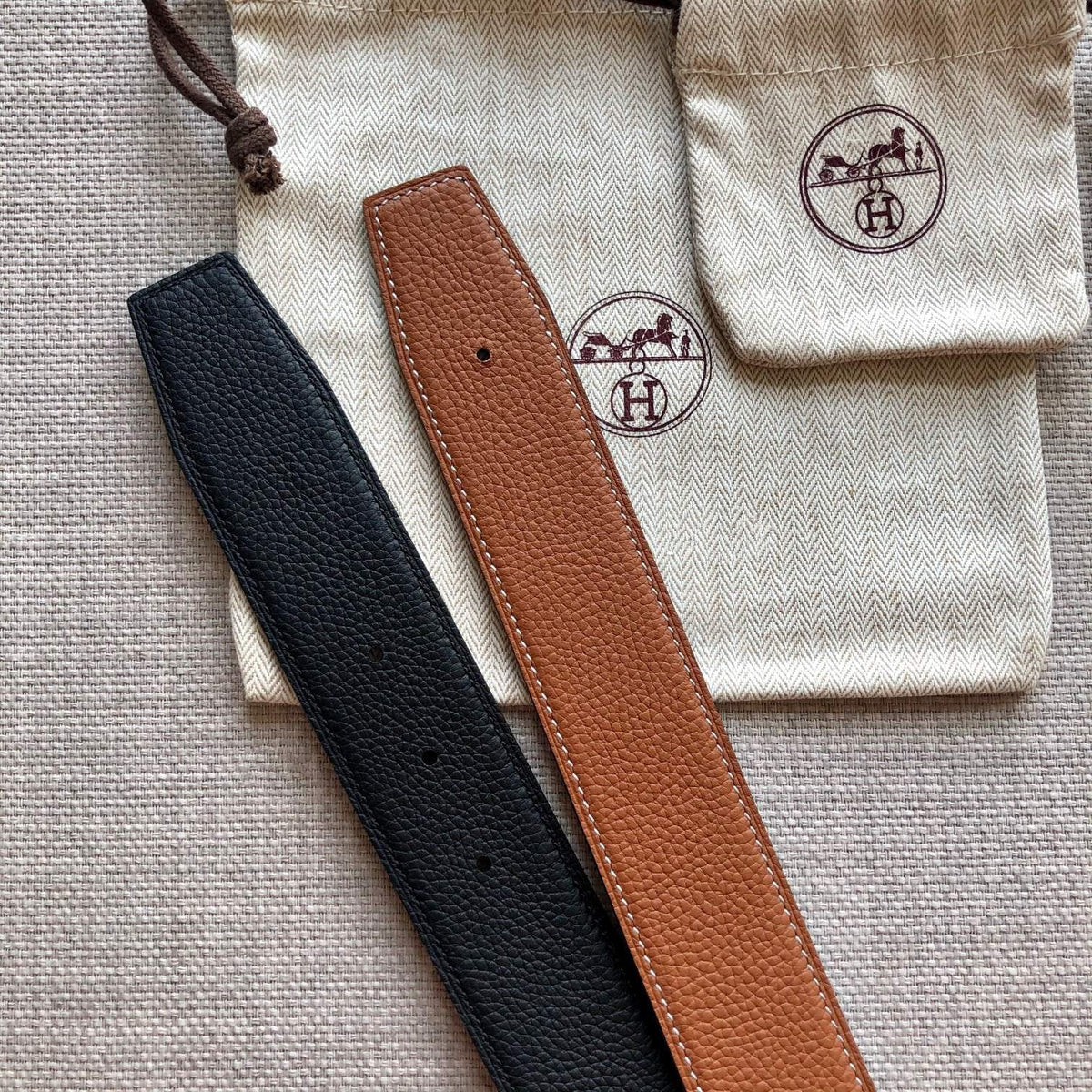 H CONTANCE BELT 38MM GOLD BUCKLE BROWN BLACK LEATHER