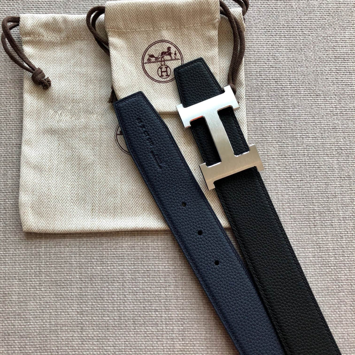 H CONTANCE BELT 38MM BLACK DARK BLUE LEATHER