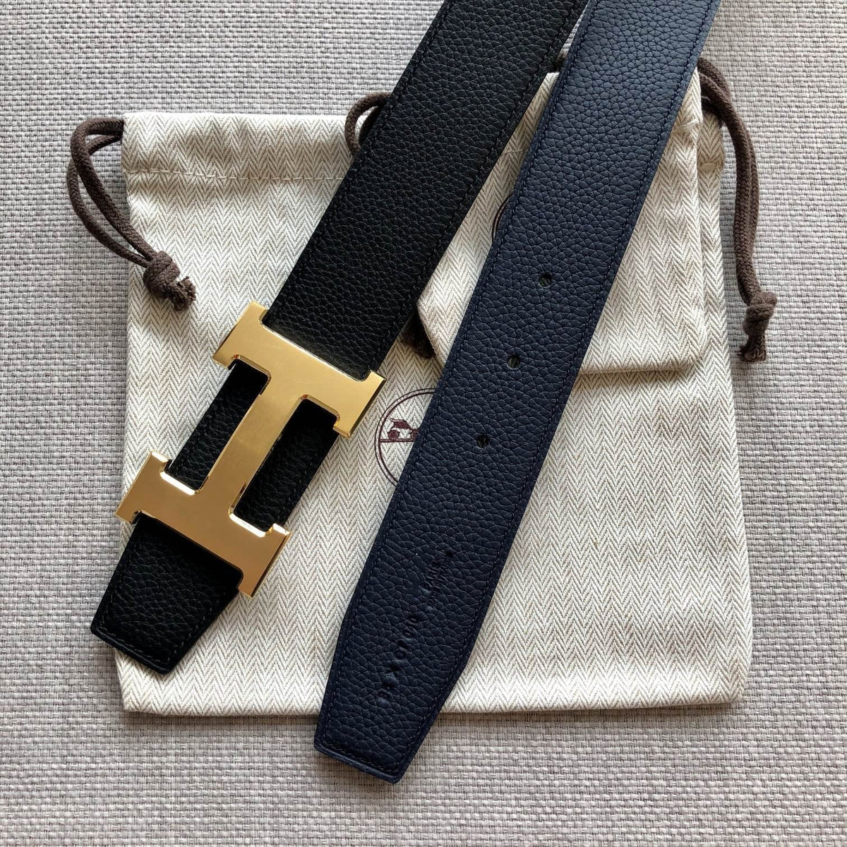 H CONTANCE BELT 38MM BLACK DARK BLUE LEATHER