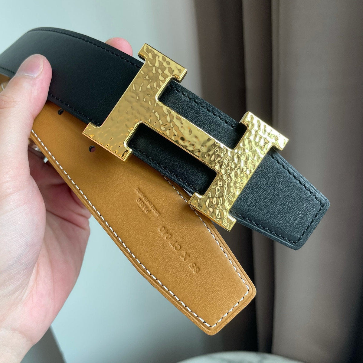 H MARTELEE BELT 38MM BLACK GOLD LEATHER