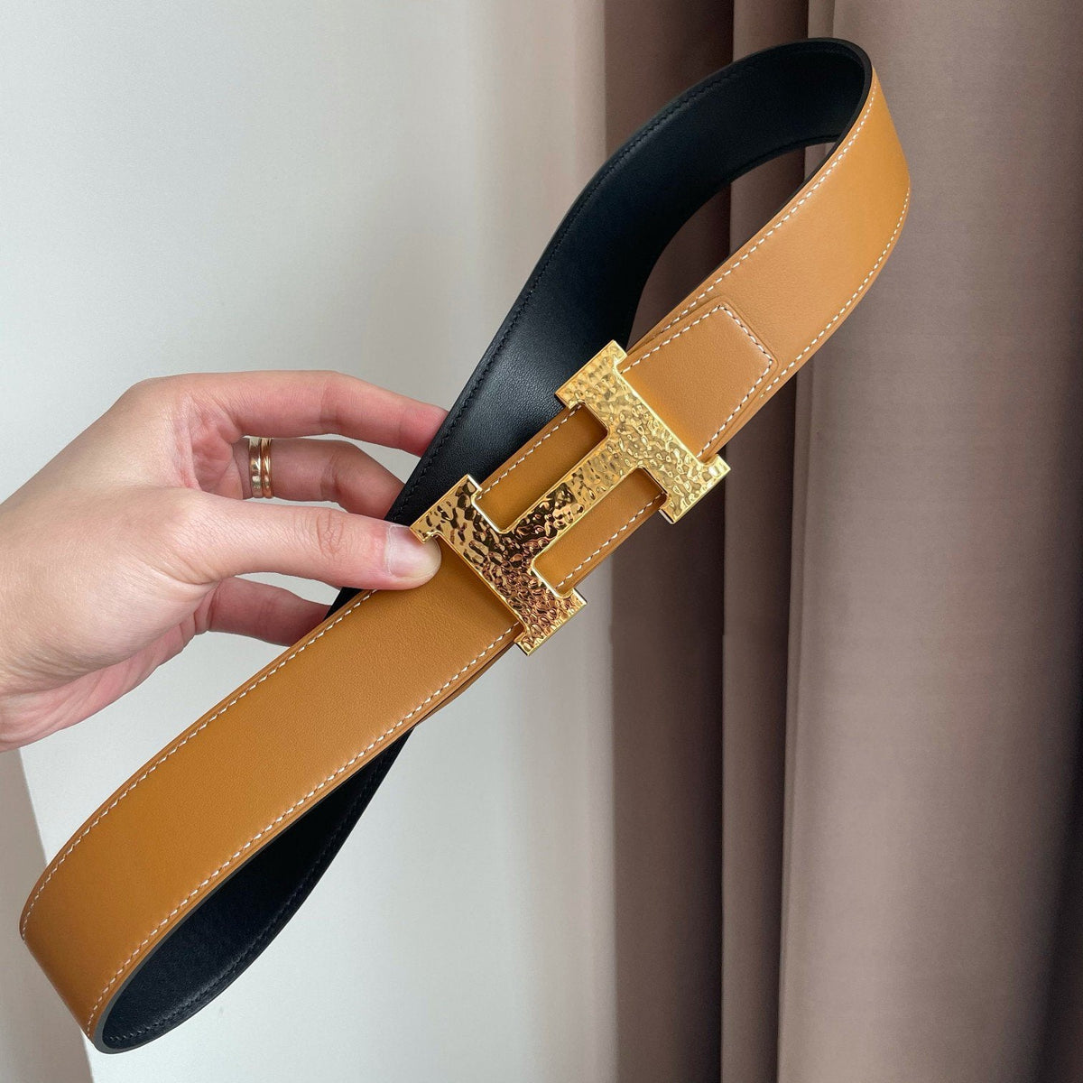 H MARTELEE BELT 38MM BLACK GOLD LEATHER