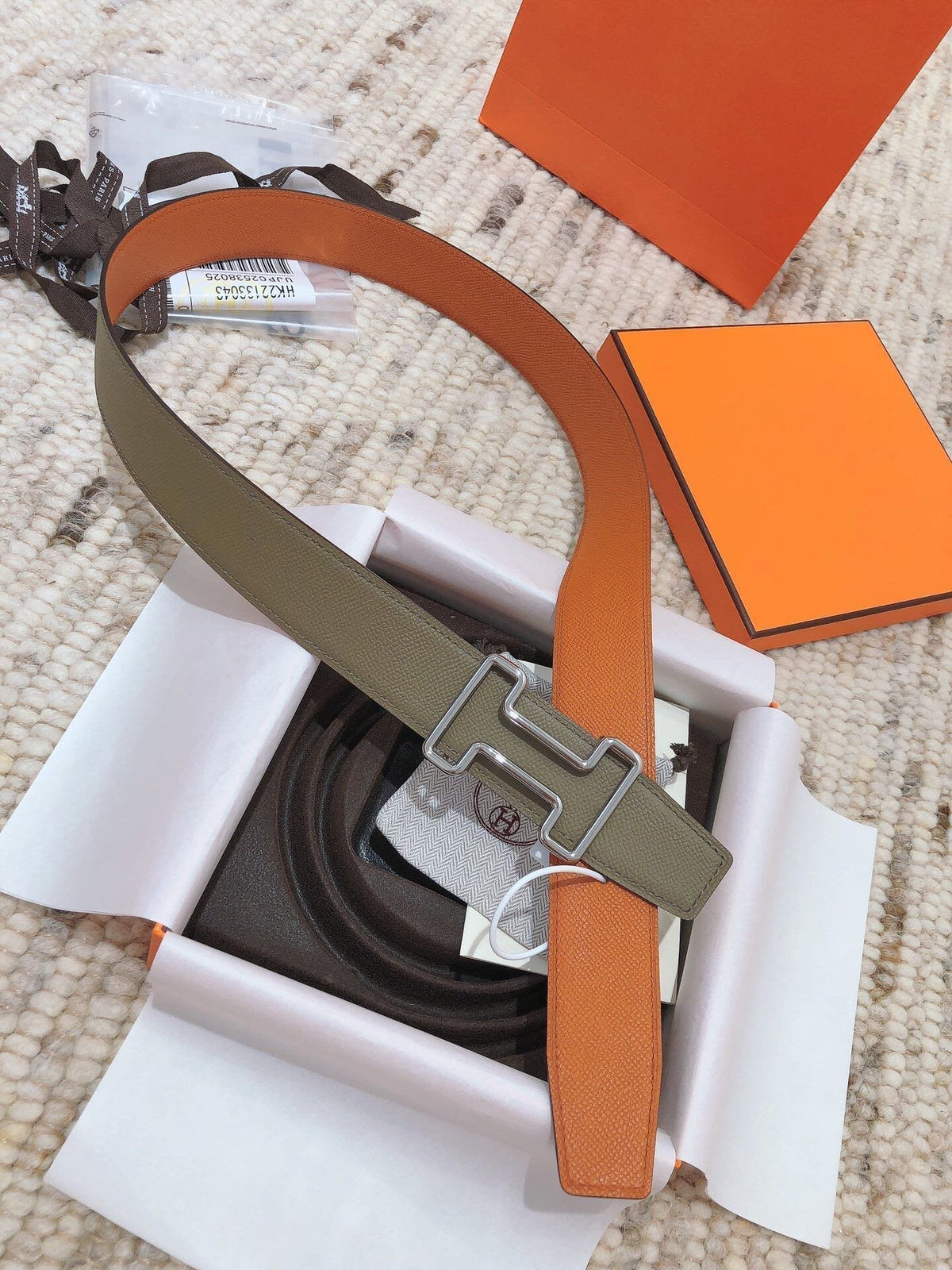 H TONIGHT BELT 38MM ORANGE GREEN GREY LEATHER