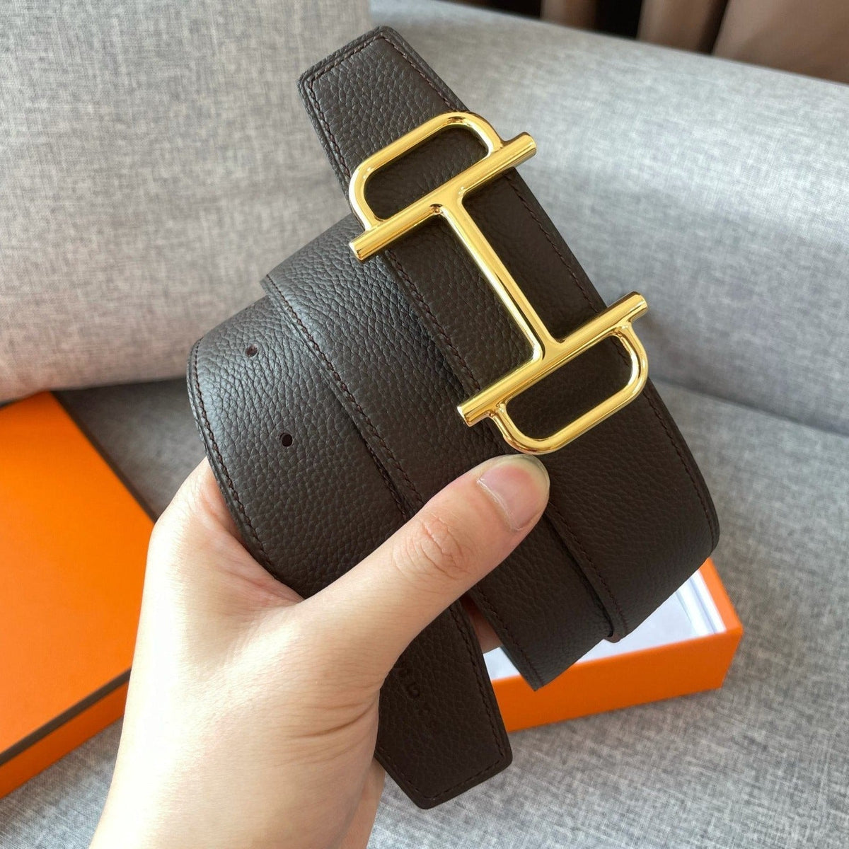 H BELT REVERSIBLE BLACK BROWN LEATHER 3.8CM
