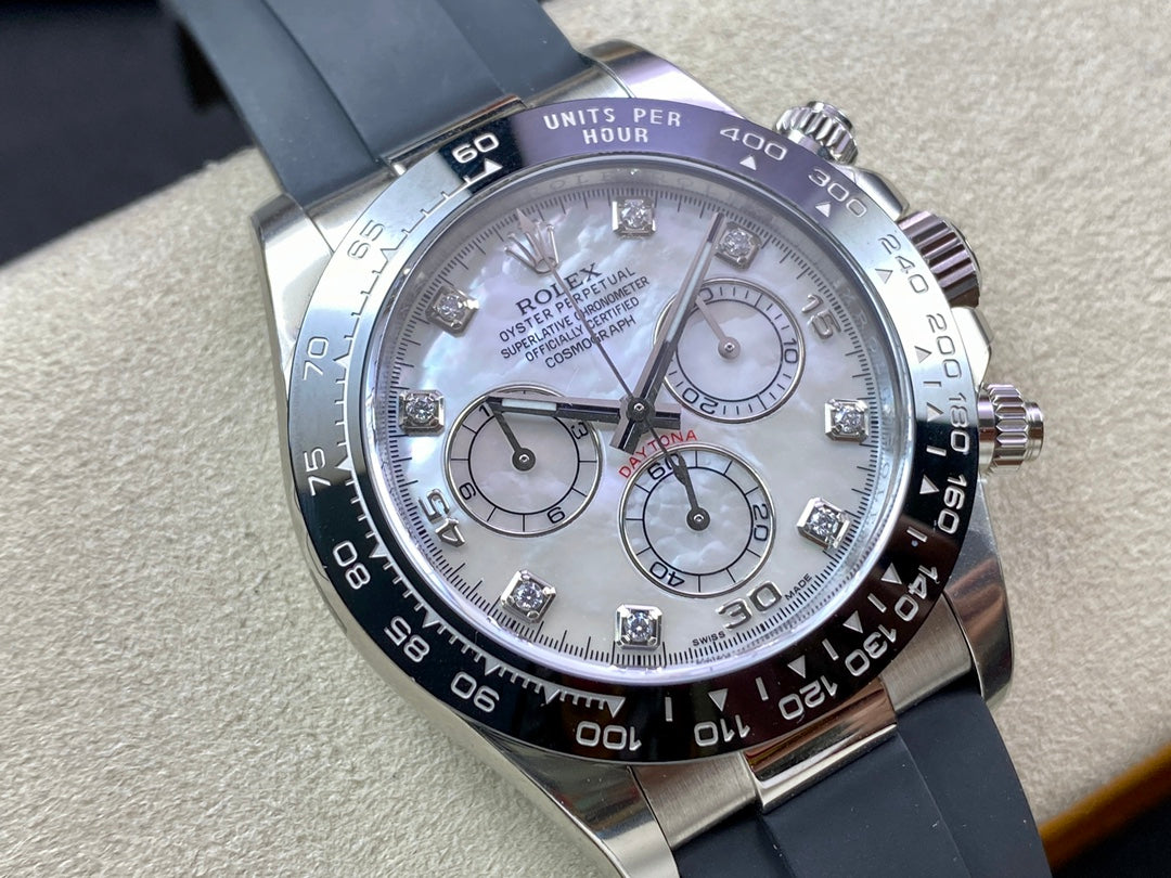 DAYTONA STEEL CASE CERAMIC WHITE MOP DIAMOND NUMERALS