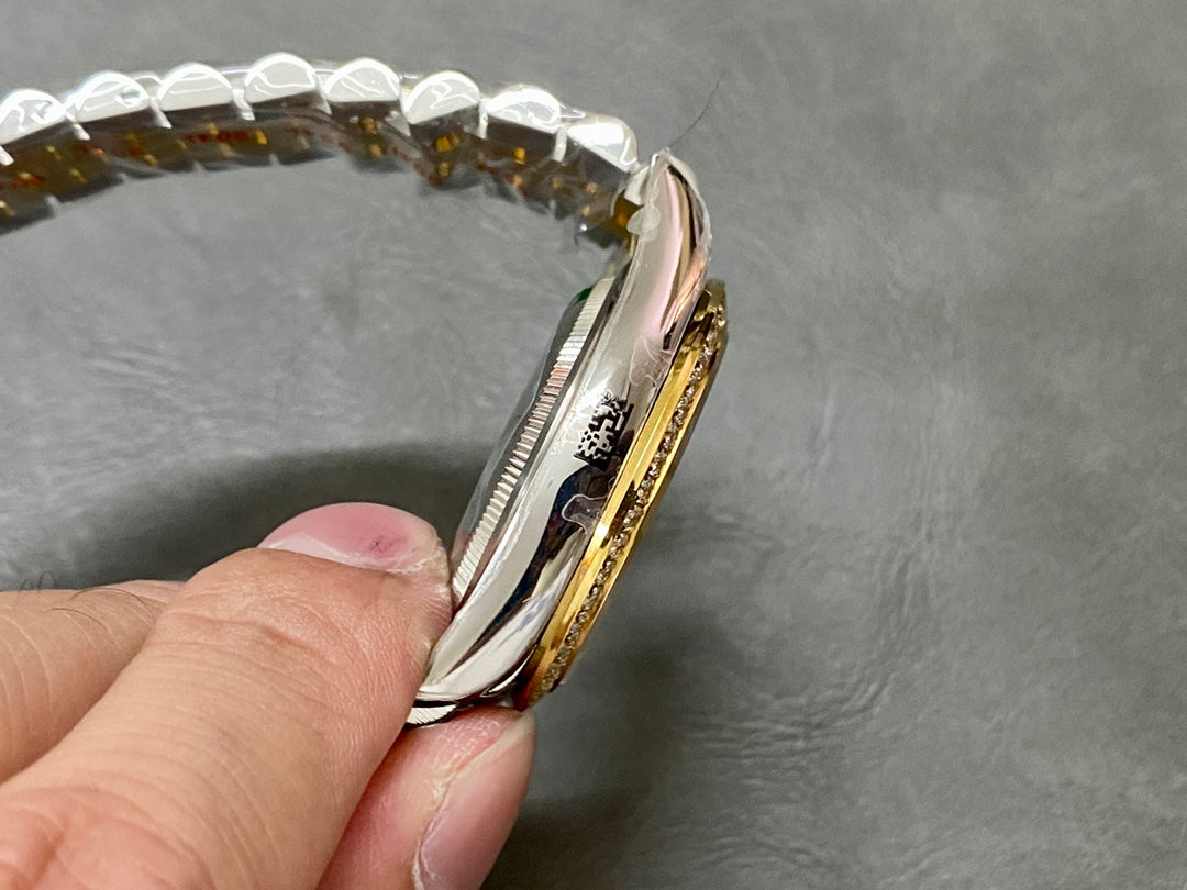 DATEJUST 36MM GOLD STEEL DIAMOND BEZEL GREEN DIAL