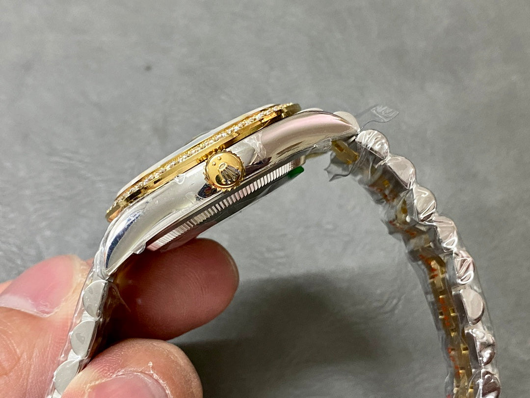 DATEJUST 36MM GOLD STEEL DIAMOND BEZEL GREEN DIAL