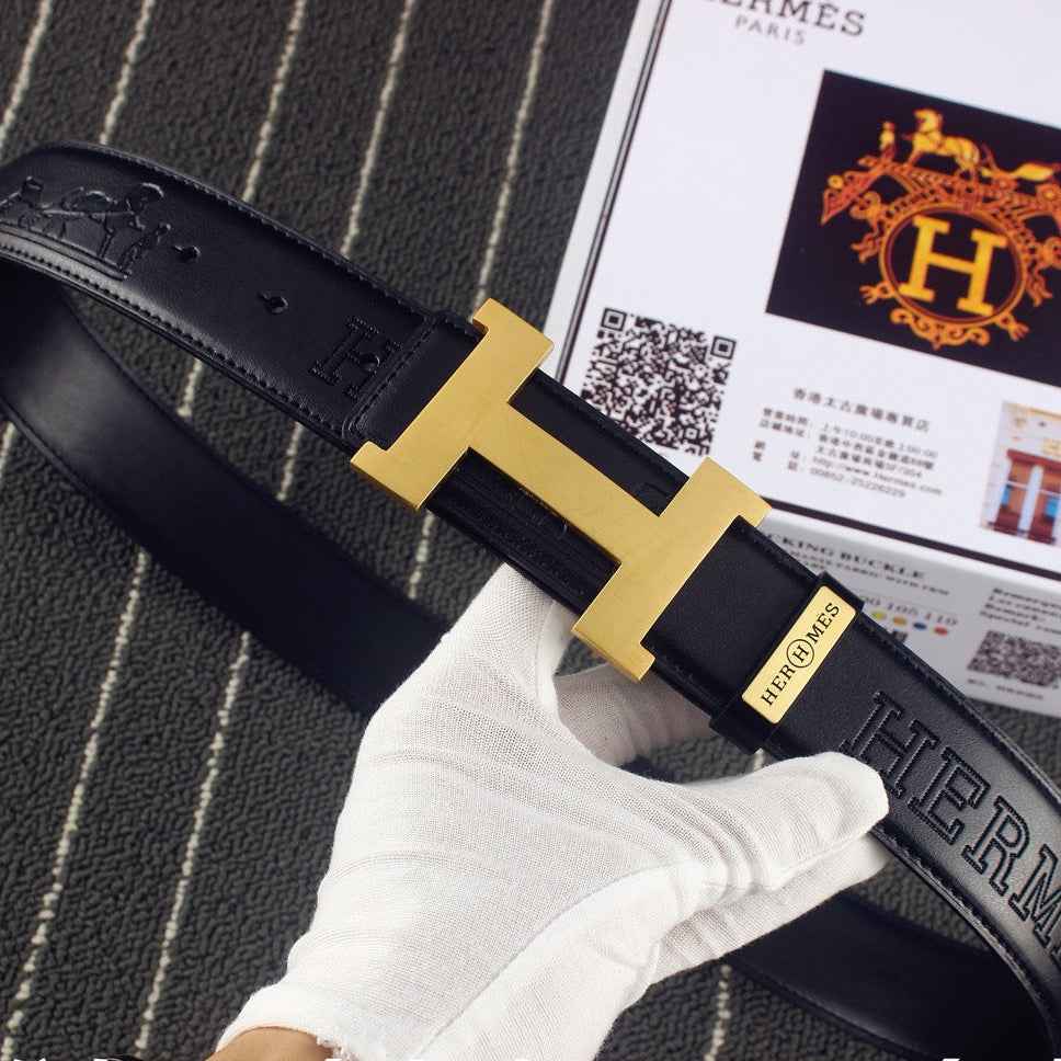 HM Constance Belt 38mm Black Calfskin Gold Buckle 619961