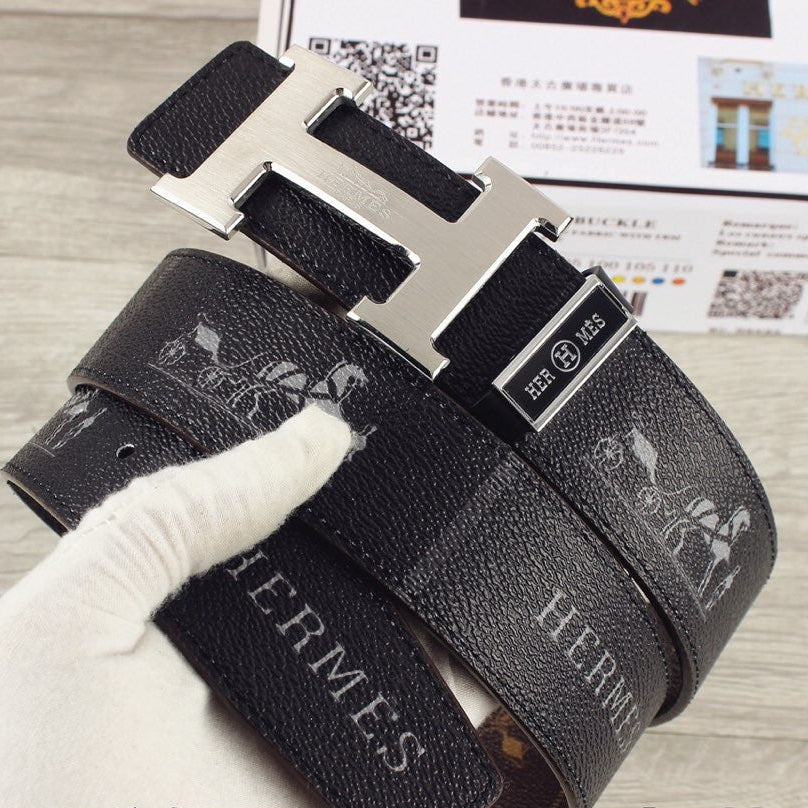 HM Constance Belt 38mm Black Cowhide Sliver Buckle 620194