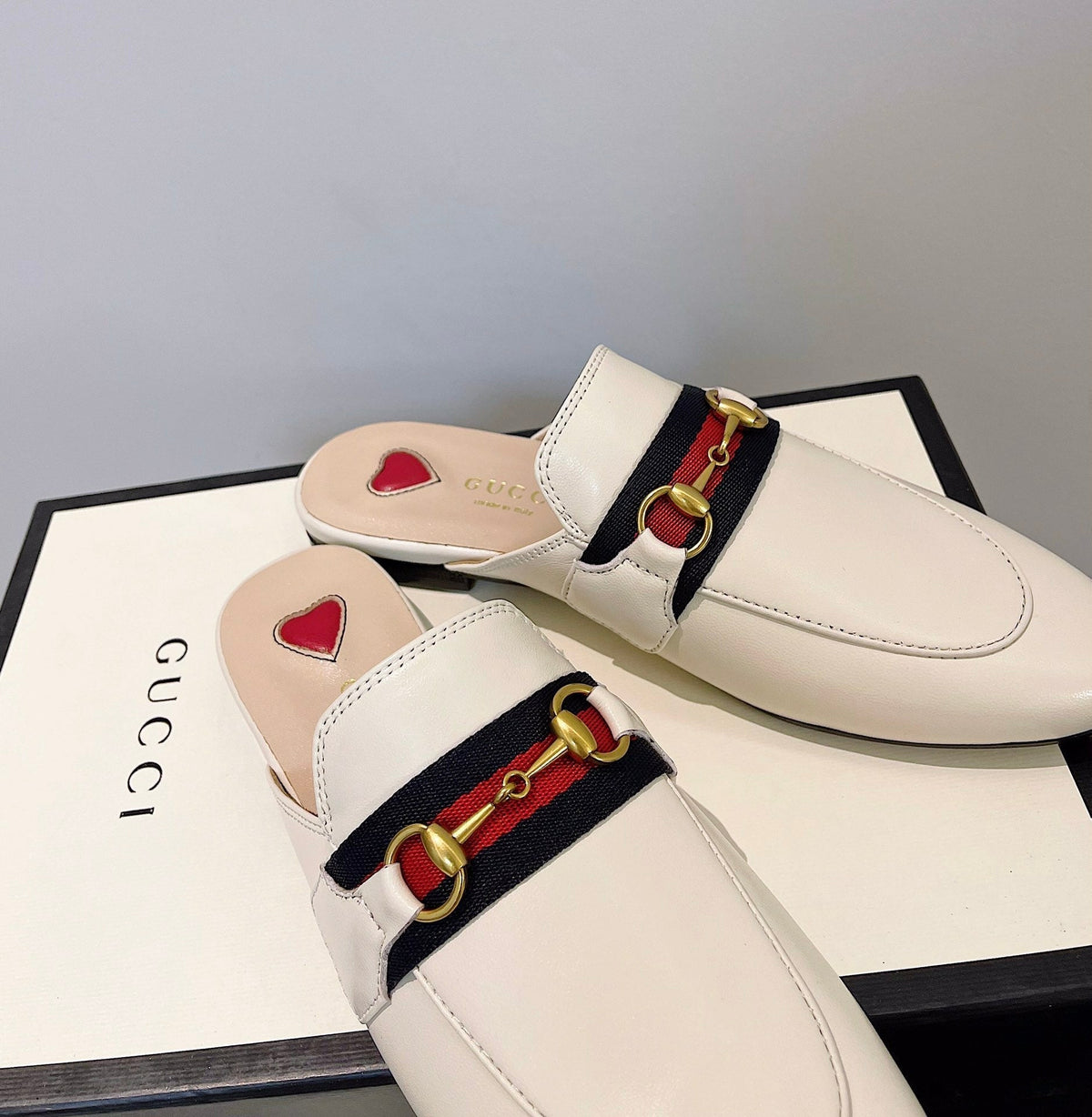 gg loafer cream calfskin black red canvas