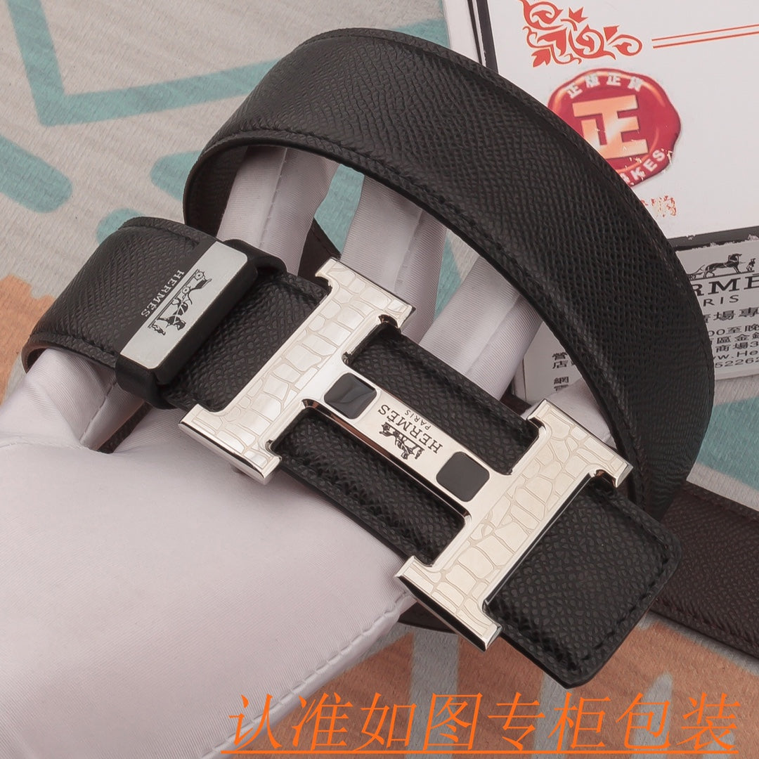HM Constance Belt 38mm Black Epsom Sliver Buckle 619954