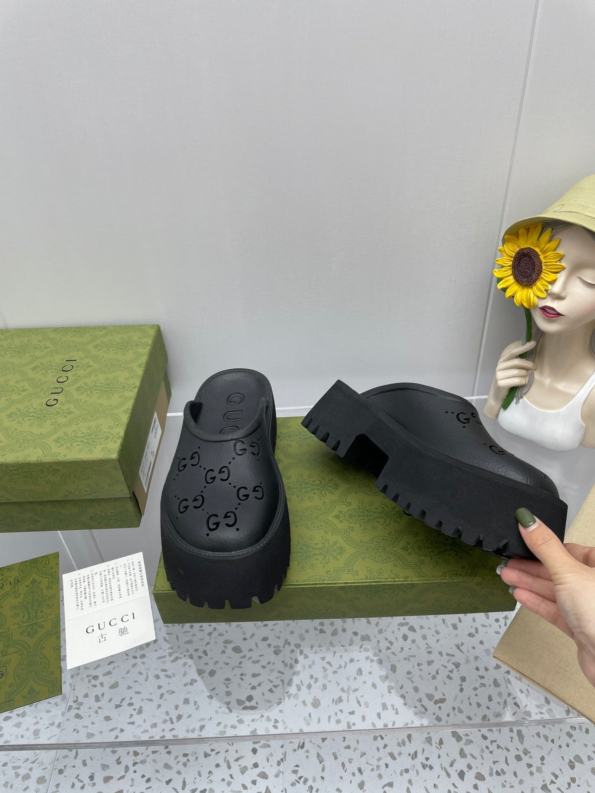 GG PLATFORM PERFORATED G 55 SANDAL BLACK IP FOAM