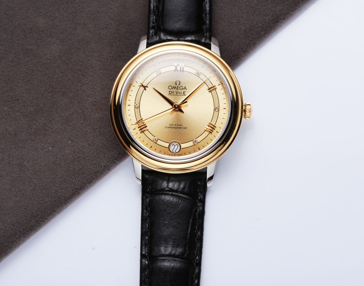 Omega De Ville 32.5mm Gold Dial Leather
