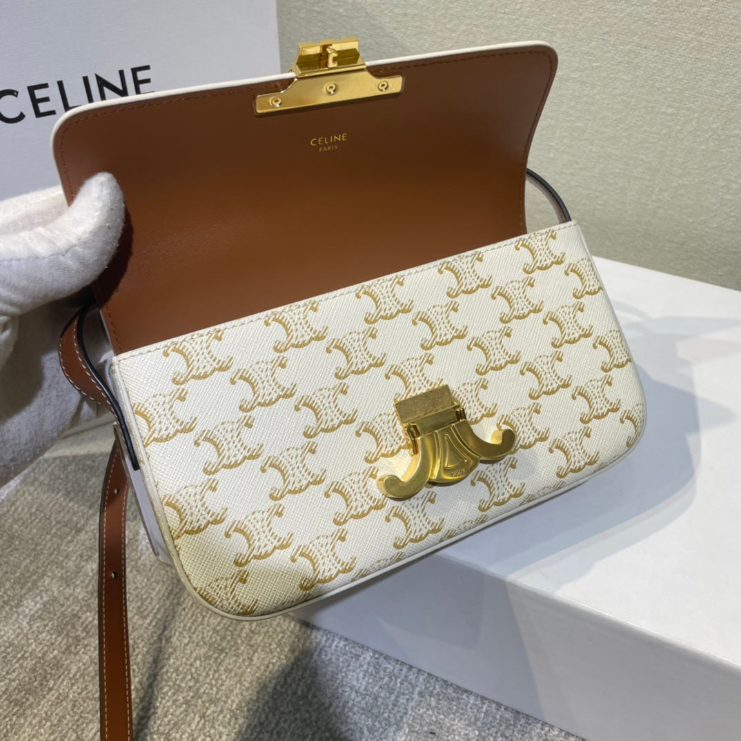 classic triomohe 20 white triomphe canvas brown calfskin