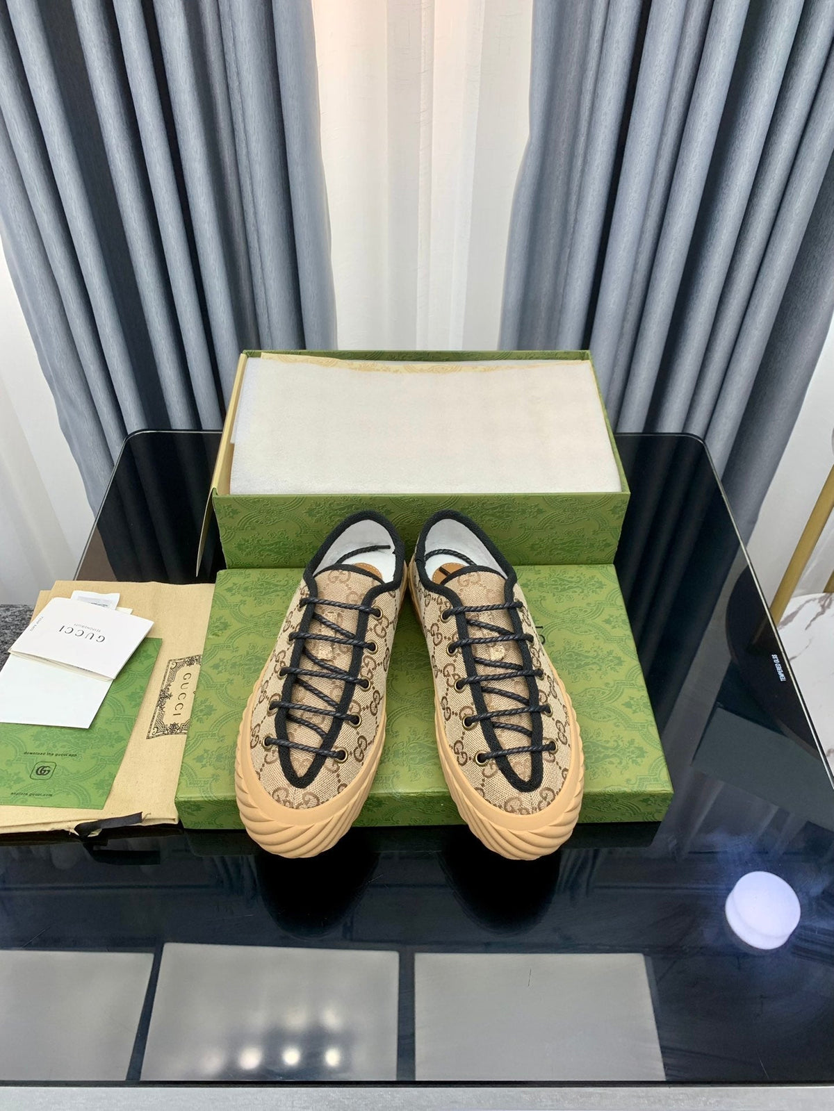 GG UNIQUE SNEAKER THICK-SOLE LIGHT BROWN CANVAS