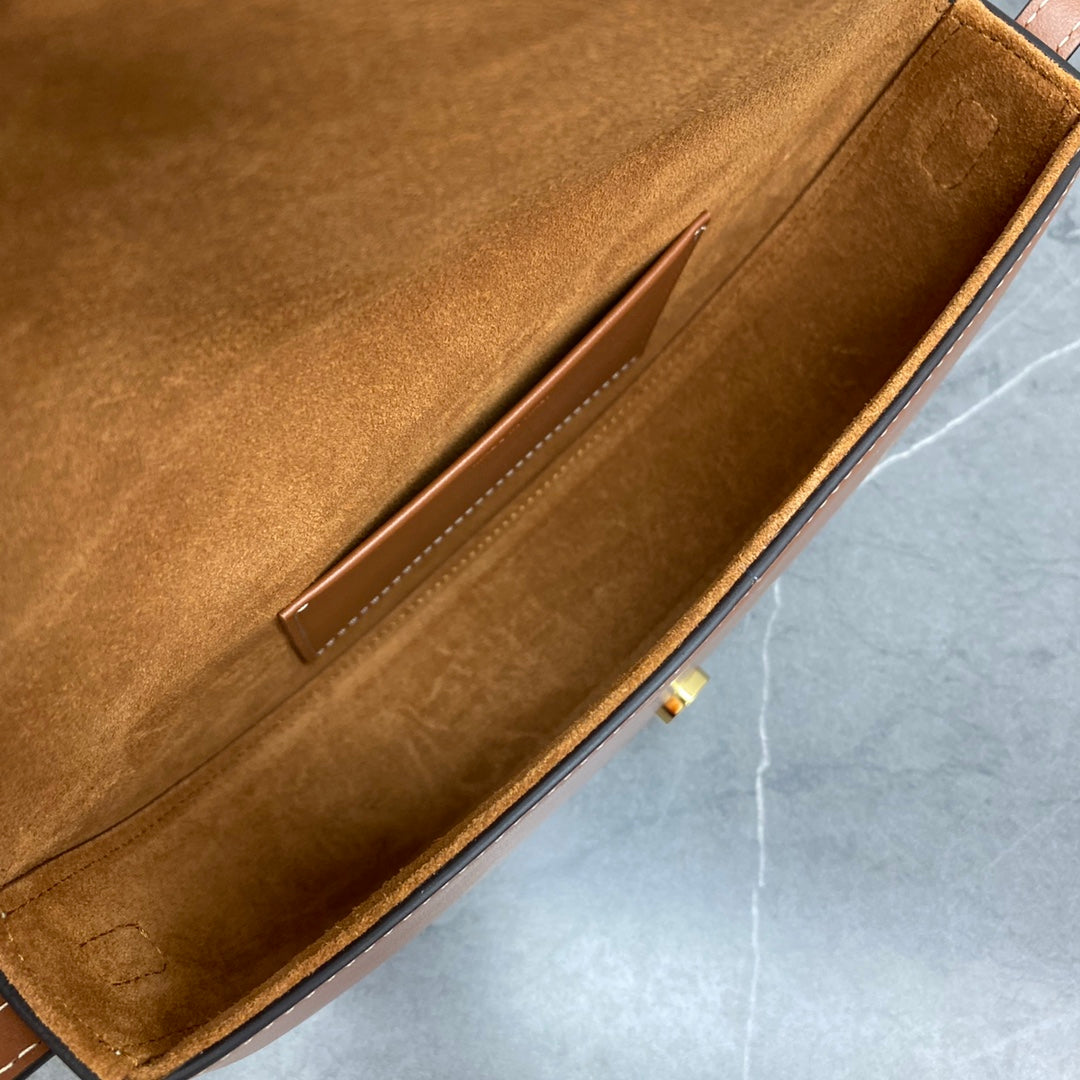 Celine Besace Cuir Bag Triomphe Brown Calfskin