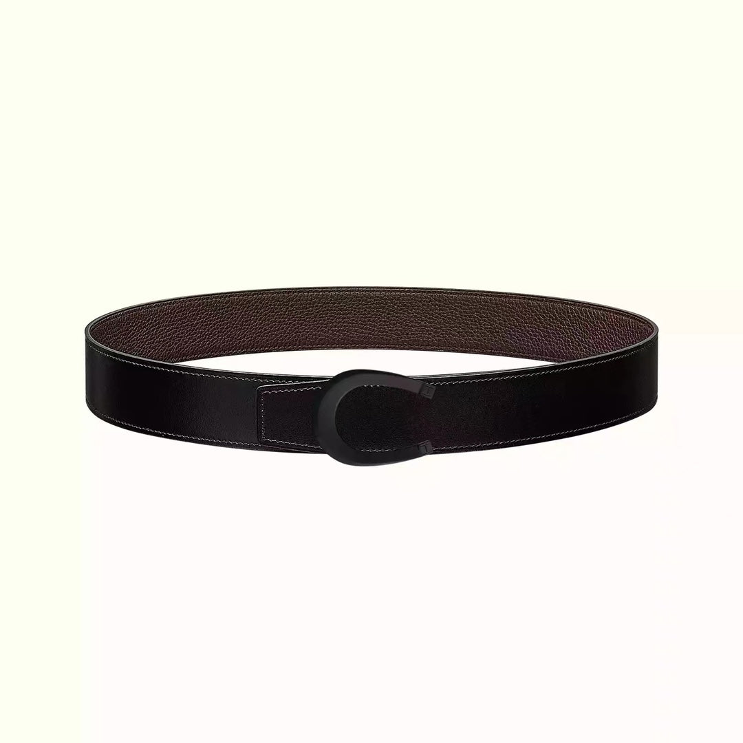 LUCK BELT BUCKLE & REVERSIBLE CHOCOLATE BROWN LEATHER STRAP 38MM BLACK HARDWARE