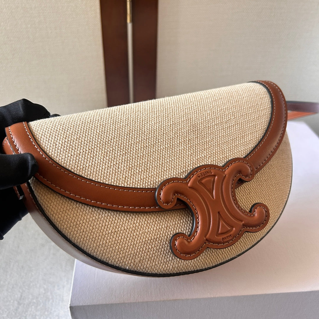 BESACE 23 IN WHITE CANVAS AND BROWN CALFSKIN