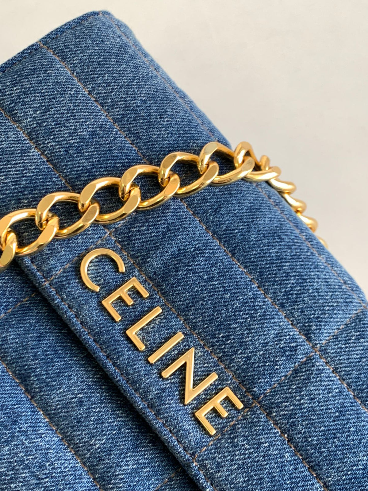 DENIM LEATHER 24 CHAIN SHOUDER BAG