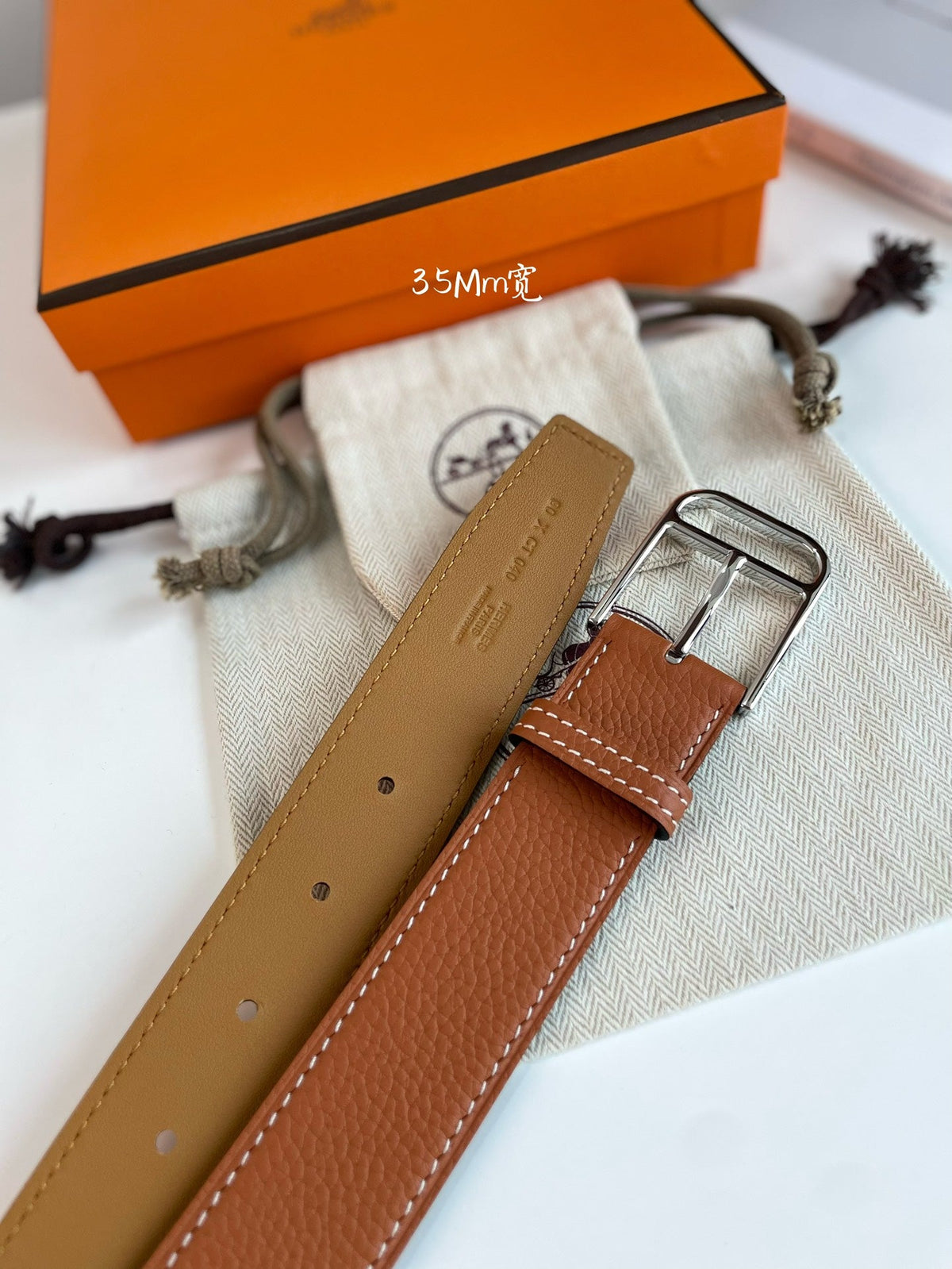 HM ROMAIN 35MM BELT YAM ORANGE LEATHER SILVER HARDWARE