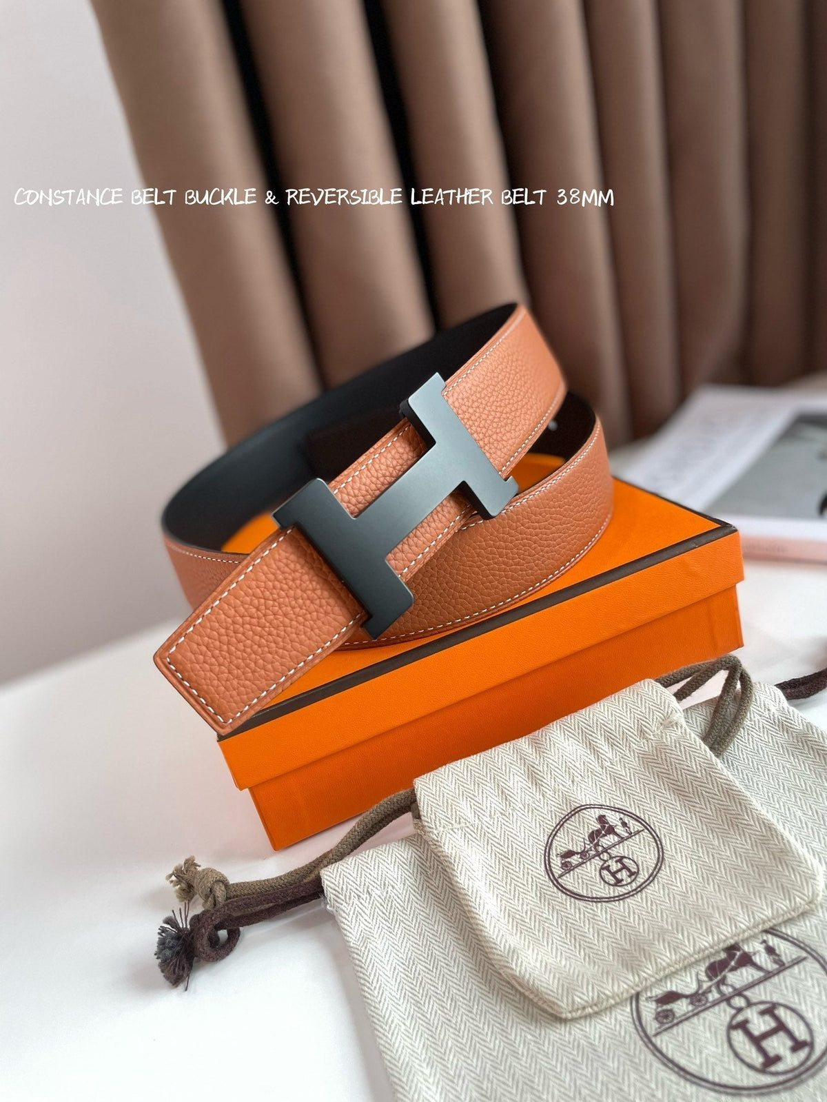 HM CONSTANCE BELT BUCKLE & REVERSIBLE GINGER ORANGE AND BLACK LEATHER STRAP 38MM