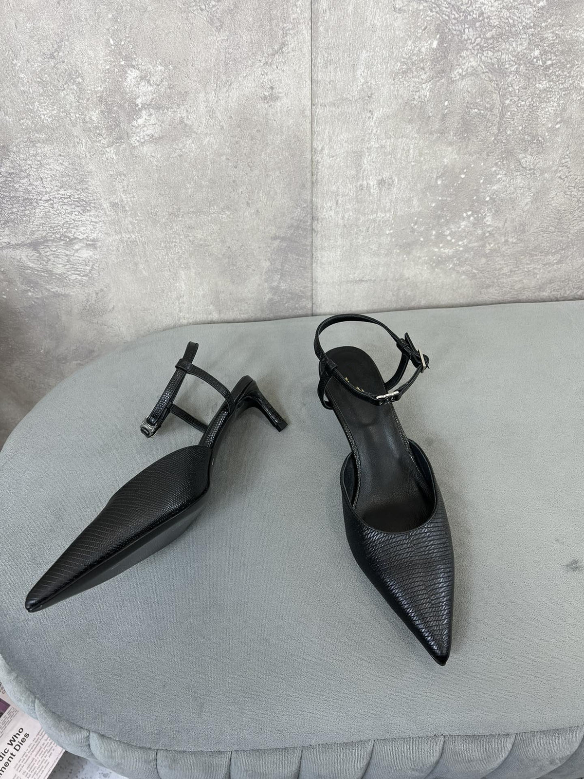 cl kitten with strap 45 black lizard stamped calfskin