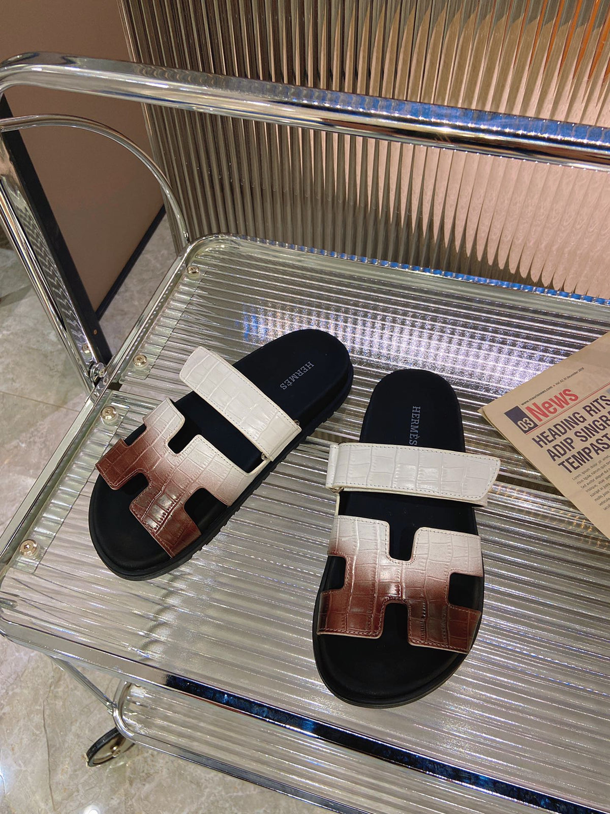 CHYPRE SANDAL OMBRE WHITE BROWN CALFSKIN