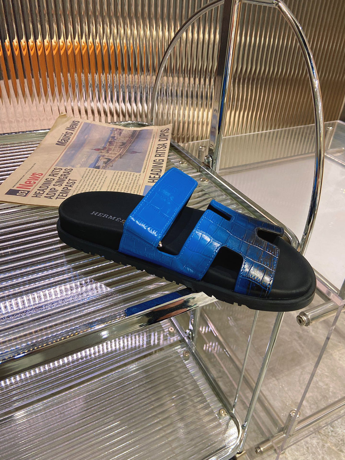 CHYPRE SANDAL OMBRE BLACK COBALT CALFSKIN