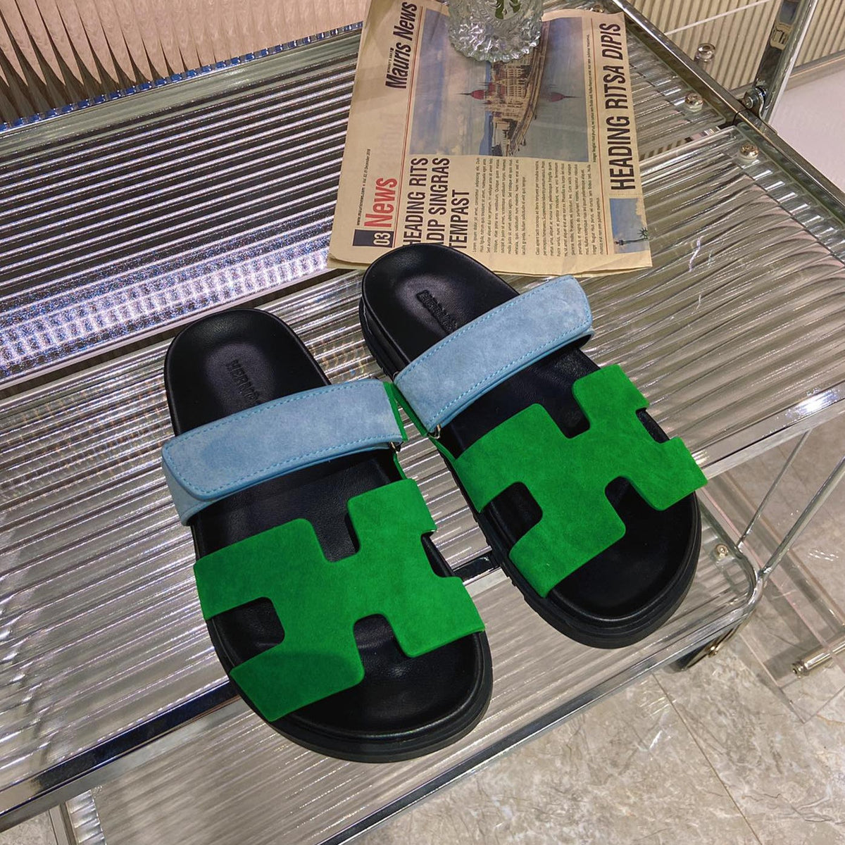CHYPRE SANDAL GREEN MIX BLUE SUEDE