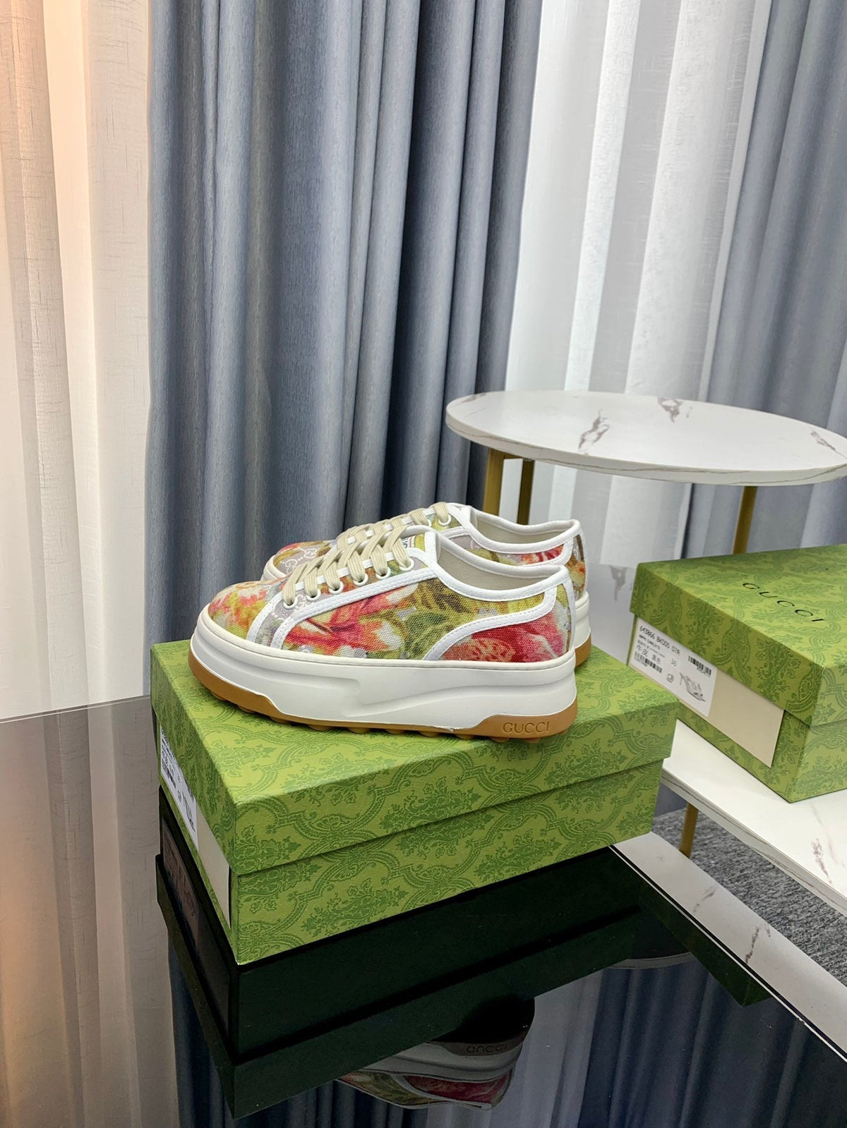 GG SNEAKER FLATFORM FLOWERS PATTERN CANVAS