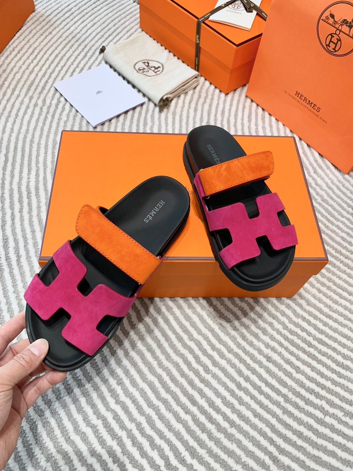 HM Chypre Sandal Deep Pink Mix Orange Suede 963243