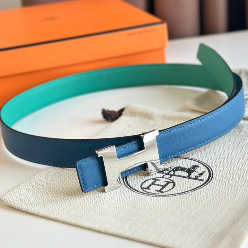 HM Silver Constance & Reverible Belt Blue Green Leather 125373