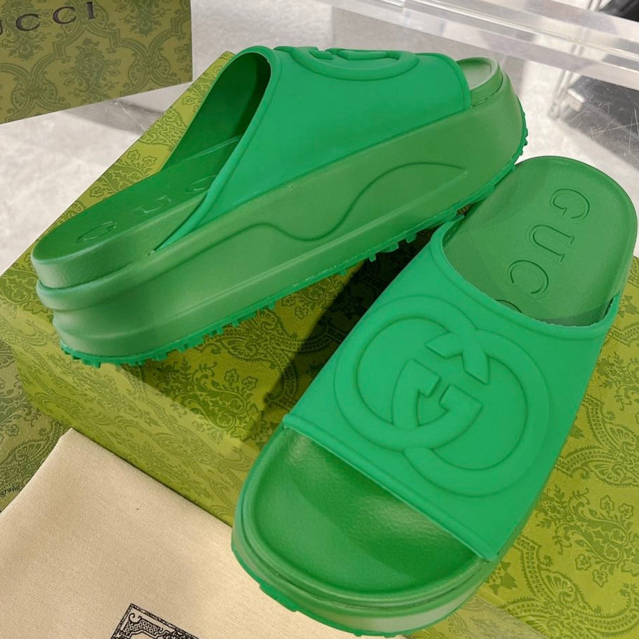 GC 25 Interlocking G 50mm Slide Sandal Green Cowhide 292382