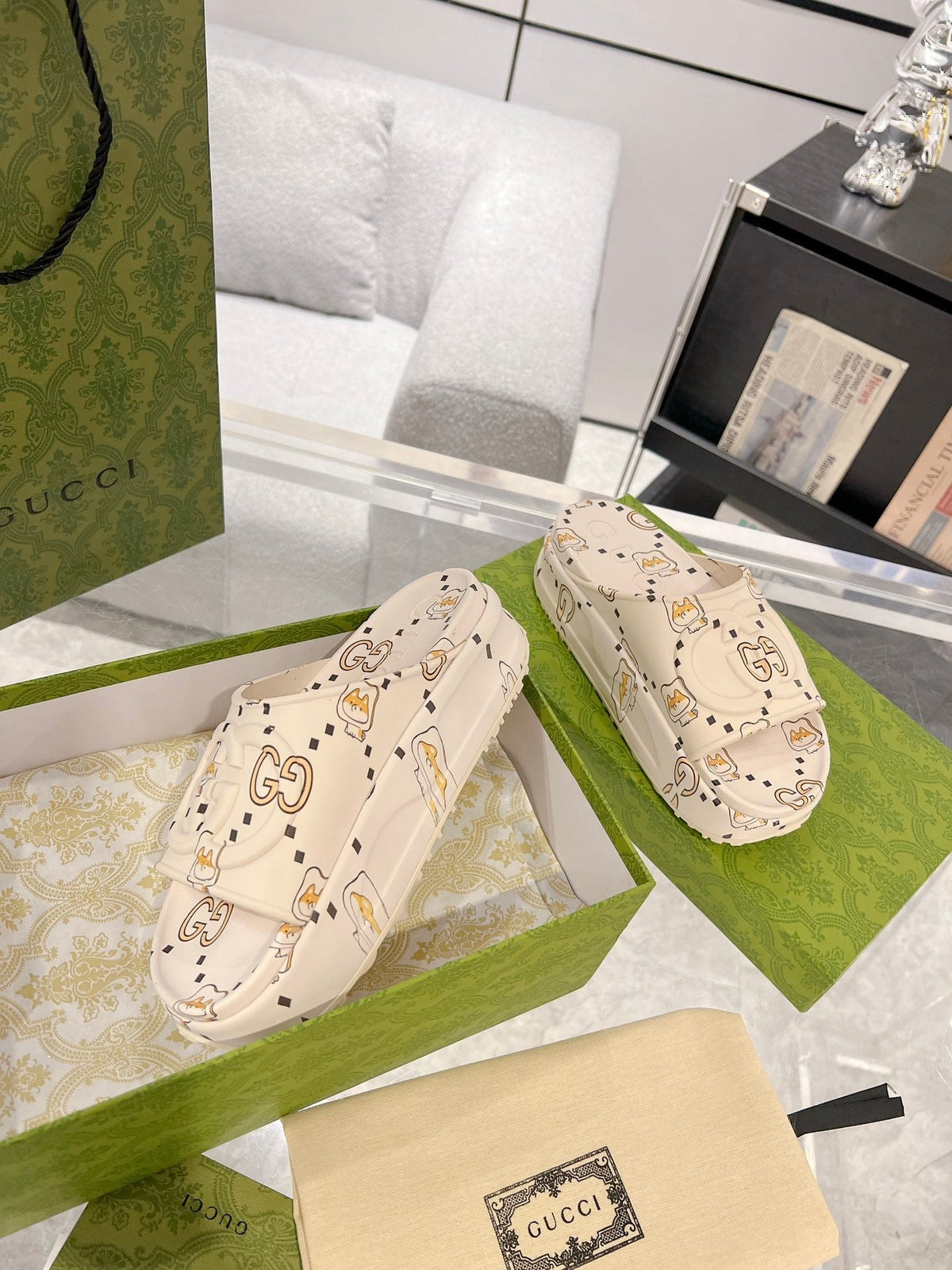 GC 25 Interlocking G 50mm Slide Sandal Monogram Beige Cowhide 292389