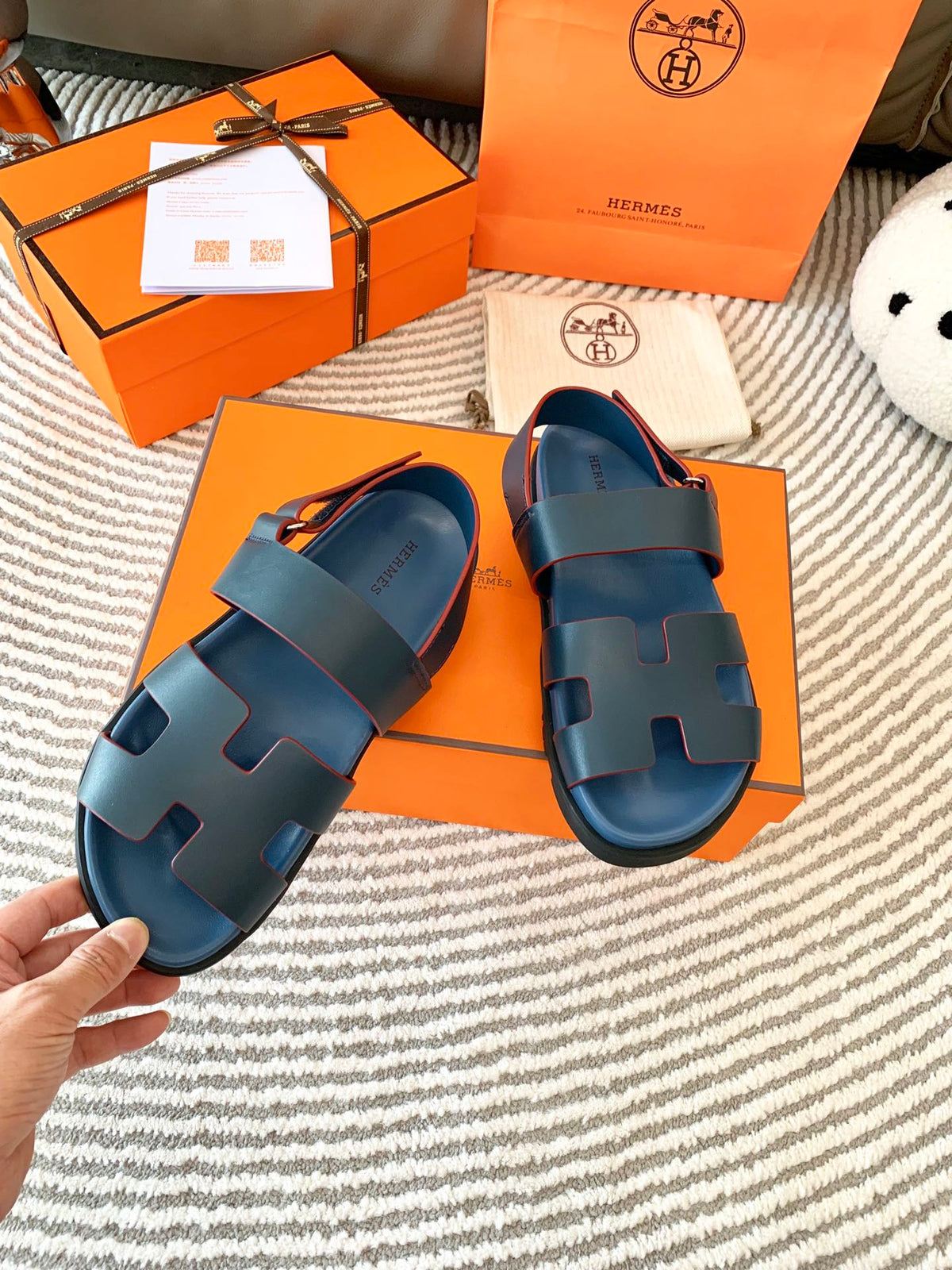 HM Genius Sandal Black Mix Charcoal Blue Leather 963538